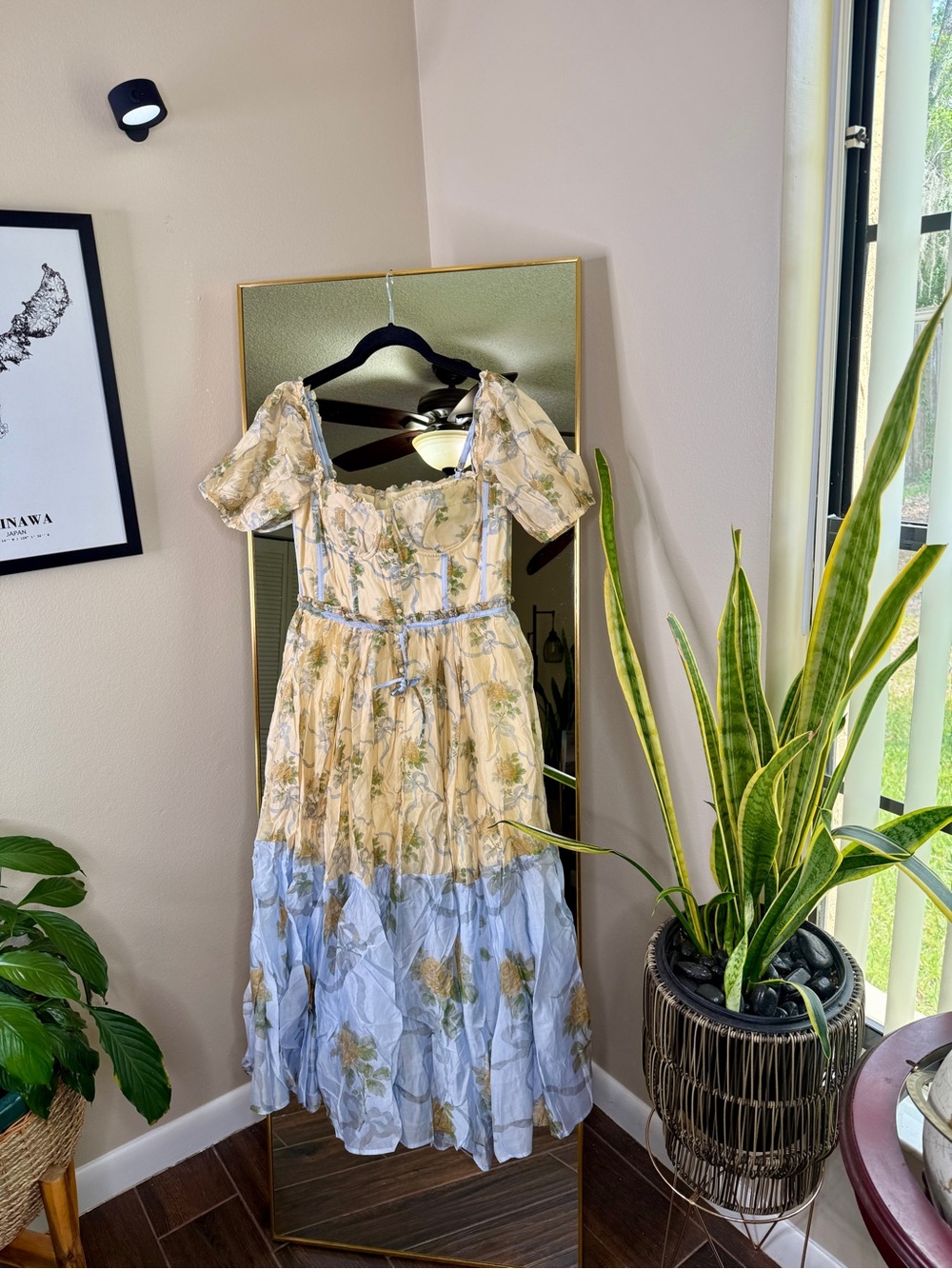 House of CB 'Penelope' lemon vintage rose chiffon midi dress NWOT - Picture 4 of 9
